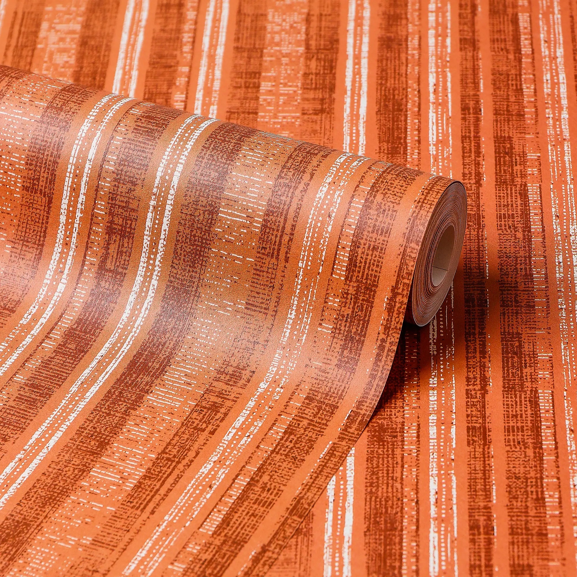 Artisan Stripe Wallpaper in Terracotta on Cream