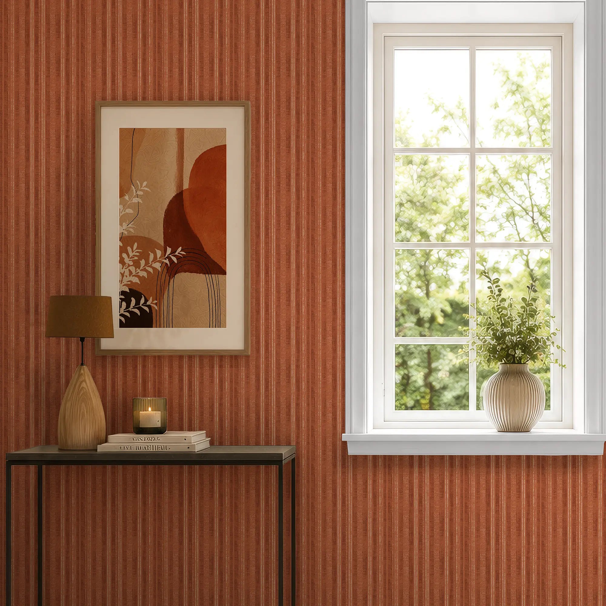 Artisan Stripe Wallpaper in Terracotta on Cream