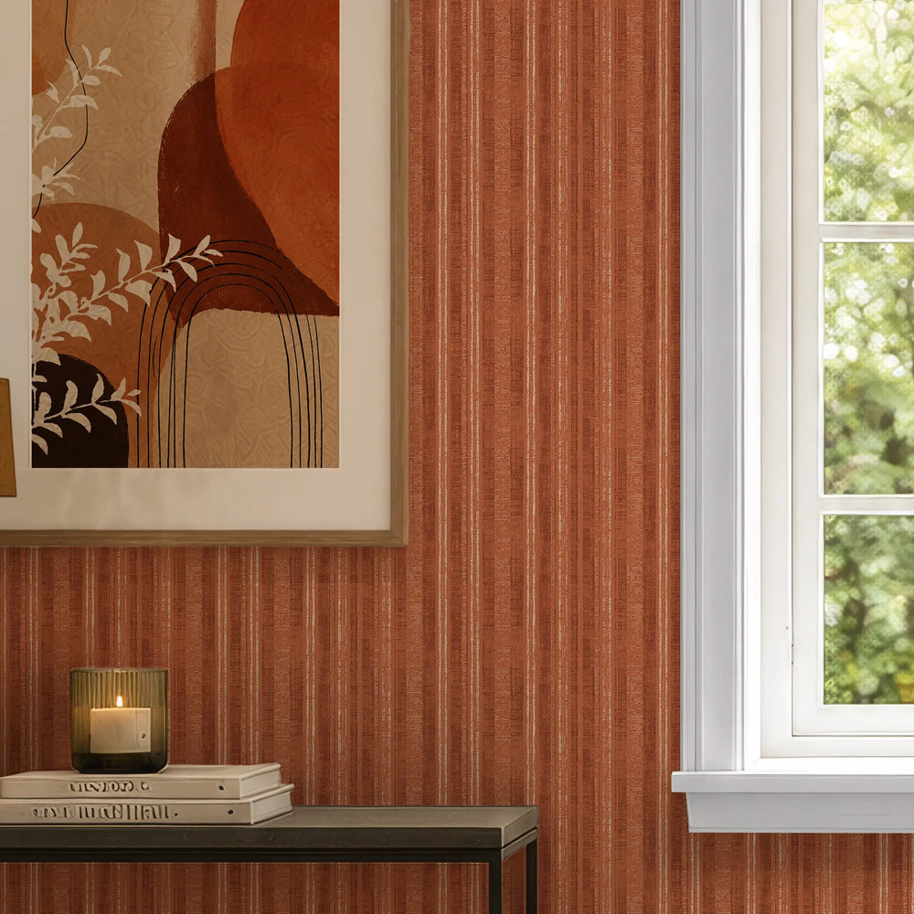 Artisan Stripe Wallpaper in Terracotta on Cream