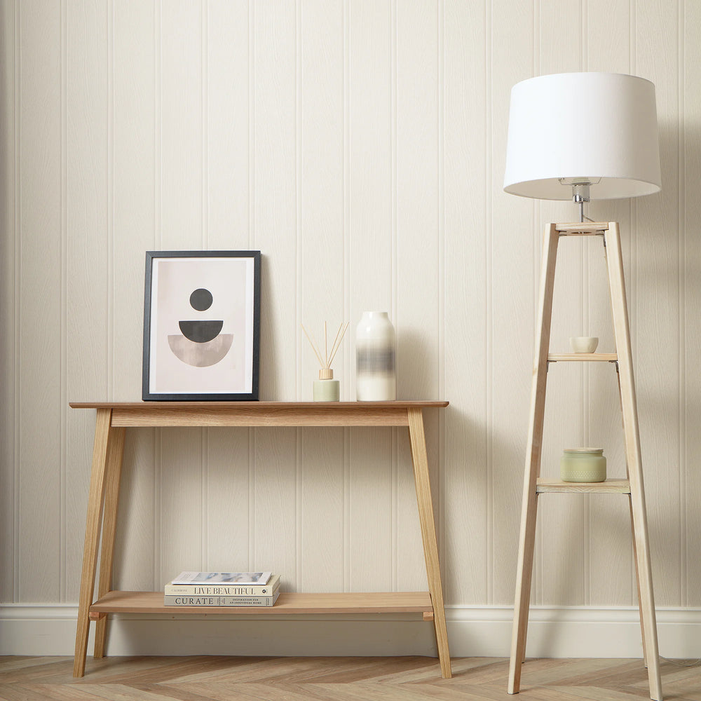 Beadboard Panel Wallpaper in Ivory Cream