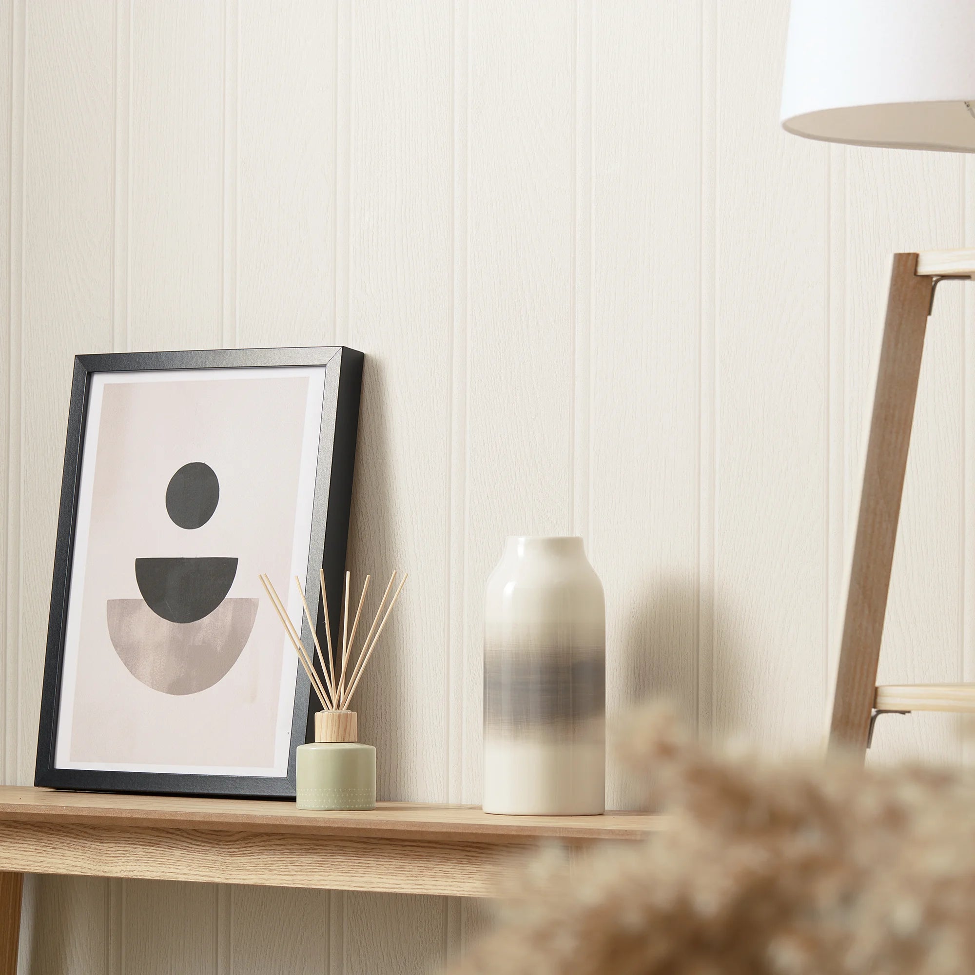 Beadboard Panel Wallpaper in Ivory Cream