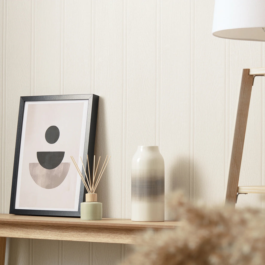Beadboard Panel Wallpaper in Ivory Cream