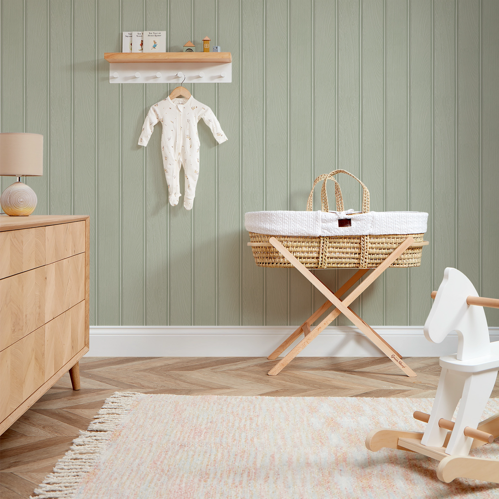 Beadboard Panel Wallpaper in Sage