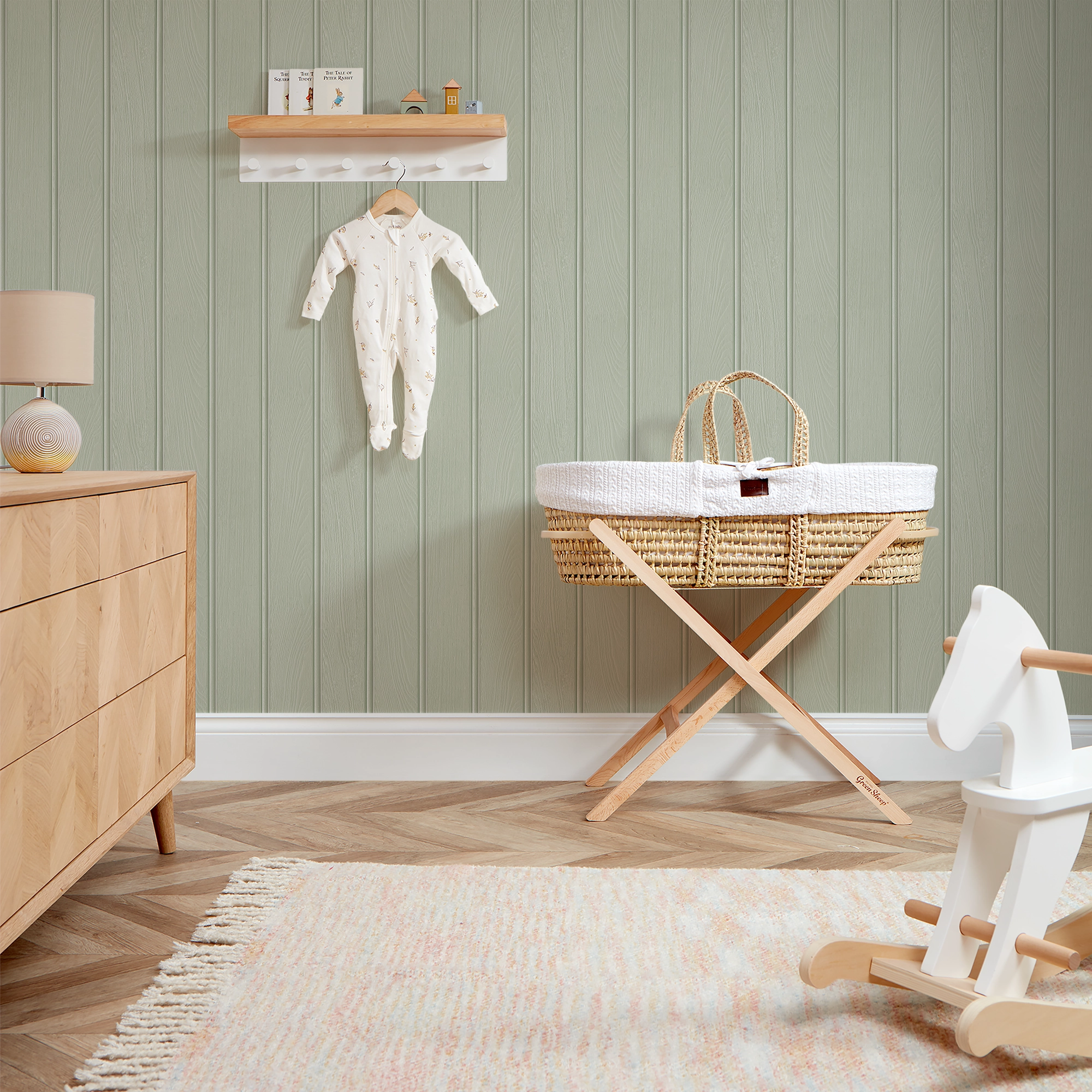 Beadboard Panel Wallpaper in Sage