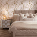 Beautiful Blooms Wallpaper in Peach White with Gold