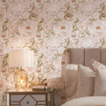 Beautiful Blooms Wallpaper in Peach White with Gold