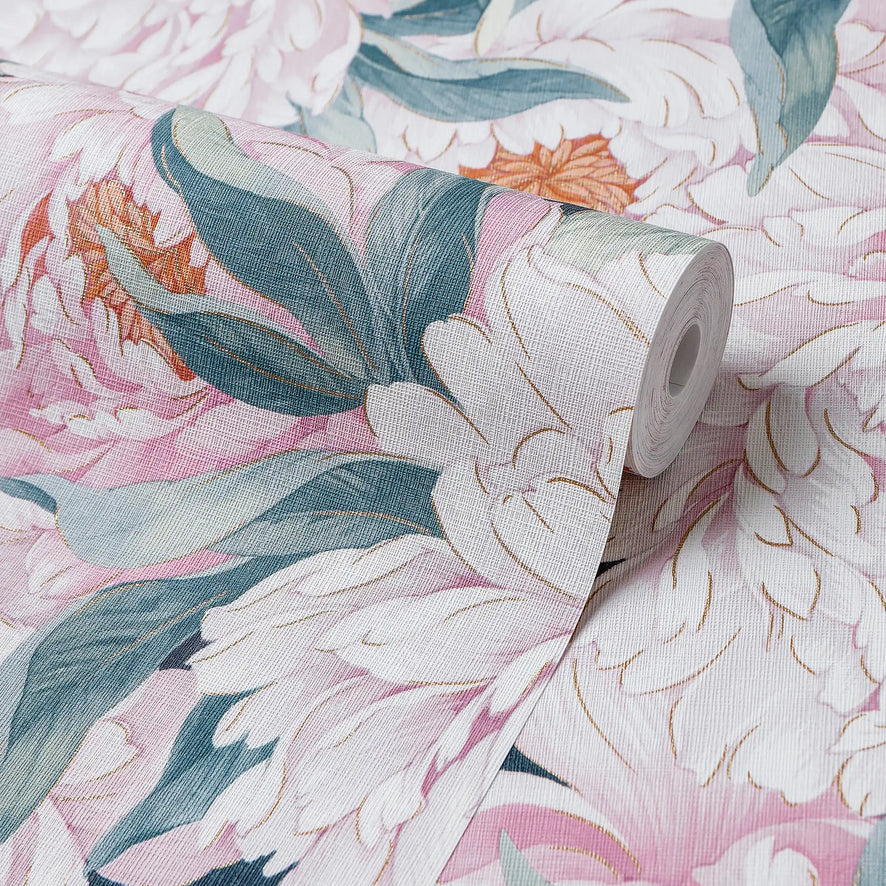 Beautiful Blooms Wallpaper in Pinks with Gold
