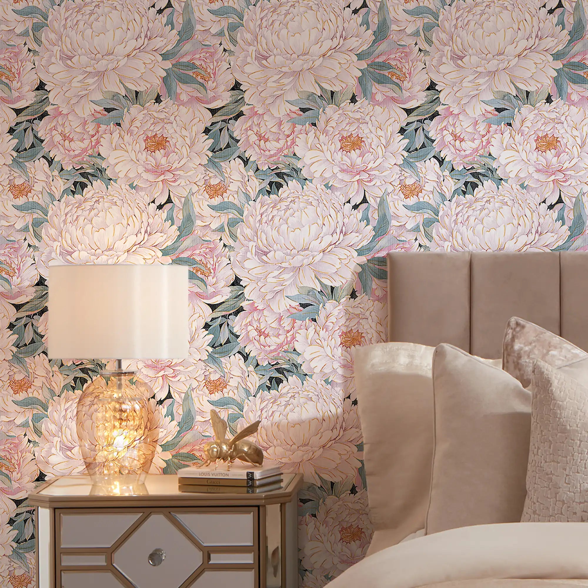 Beautiful Blooms Wallpaper in Pinks with Gold – I Love Wallpaper