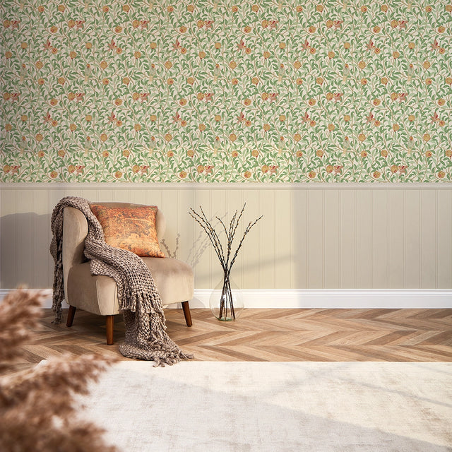 Beauty Of Nature Panel Wallpaper in Sage Green on Cream with Cream Panel