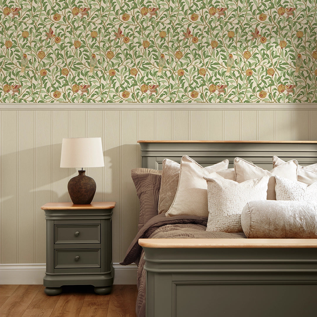 Beauty Of Nature Panel Wallpaper in Sage Green on Cream with Cream Panel
