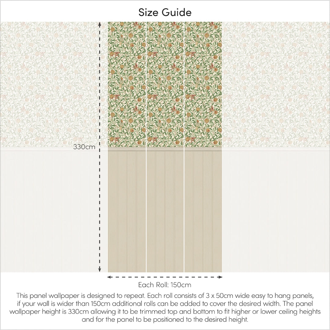 Beauty Of Nature Panel Wallpaper in Sage Green on Cream with Cream Panel