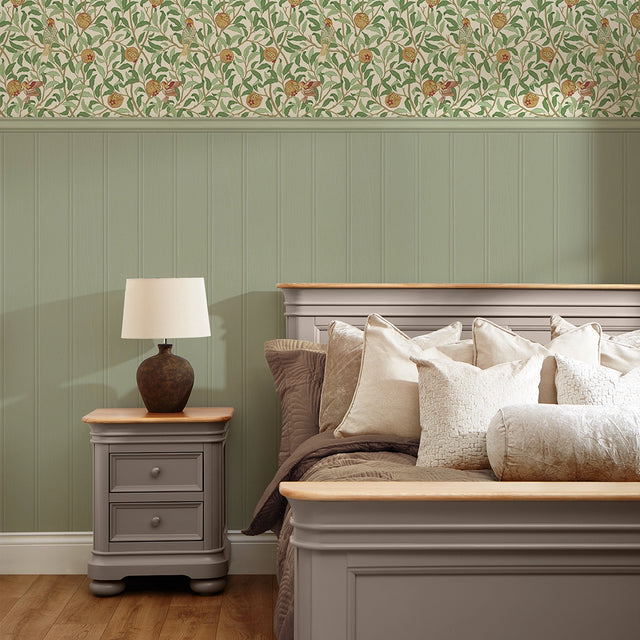 Beauty Of Nature Panel Wallpaper in Sage Green on Cream with Sage Green Panel