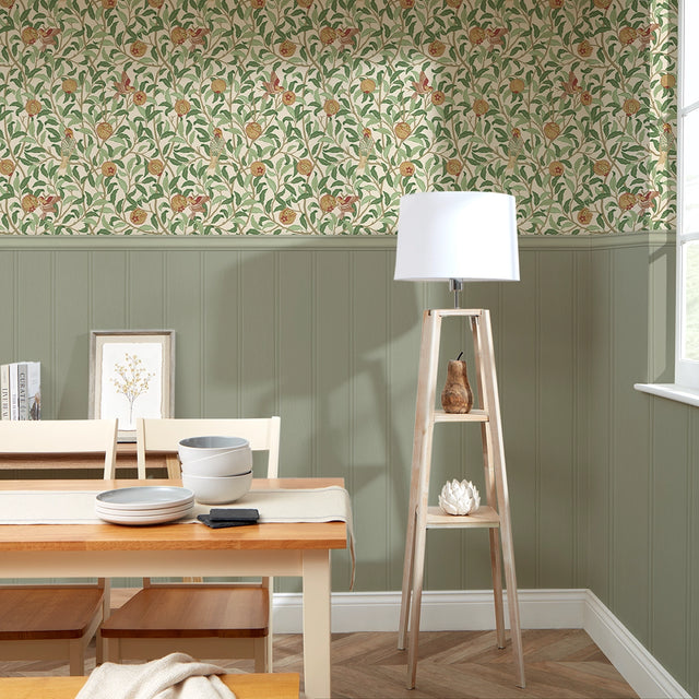 Beauty Of Nature Panel Wallpaper in Sage Green on Cream with Sage Green Panel