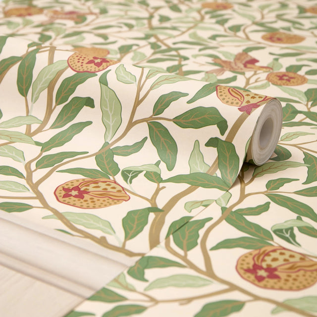 Beauty Of Nature Panel Wallpaper in Sage Green on Cream with Cream Panel