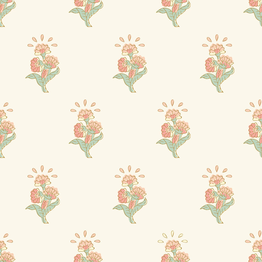 Boho Bouquet Wallpaper in Peach and Green