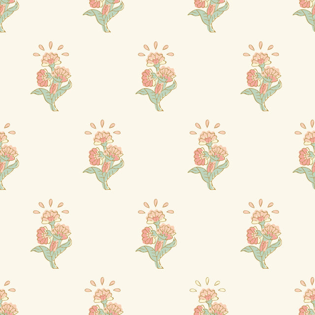 Boho Bouquet Wallpaper in Peach and Green