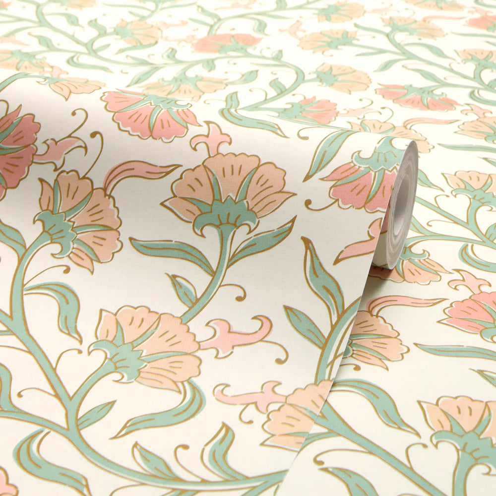 Boho Tendrils Wallpaper in Peach and Green