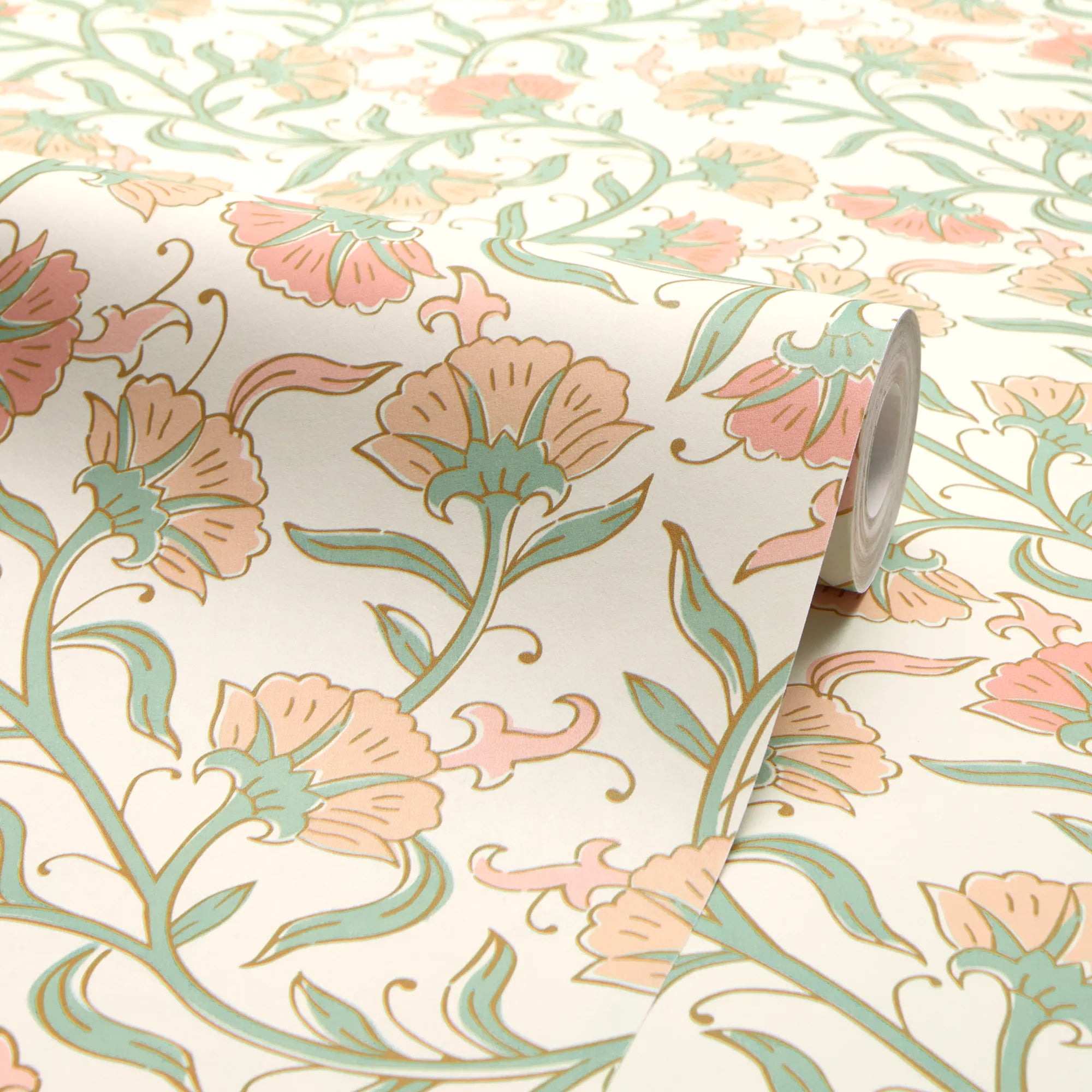 Boho Tendrils Wallpaper in Peach and Green