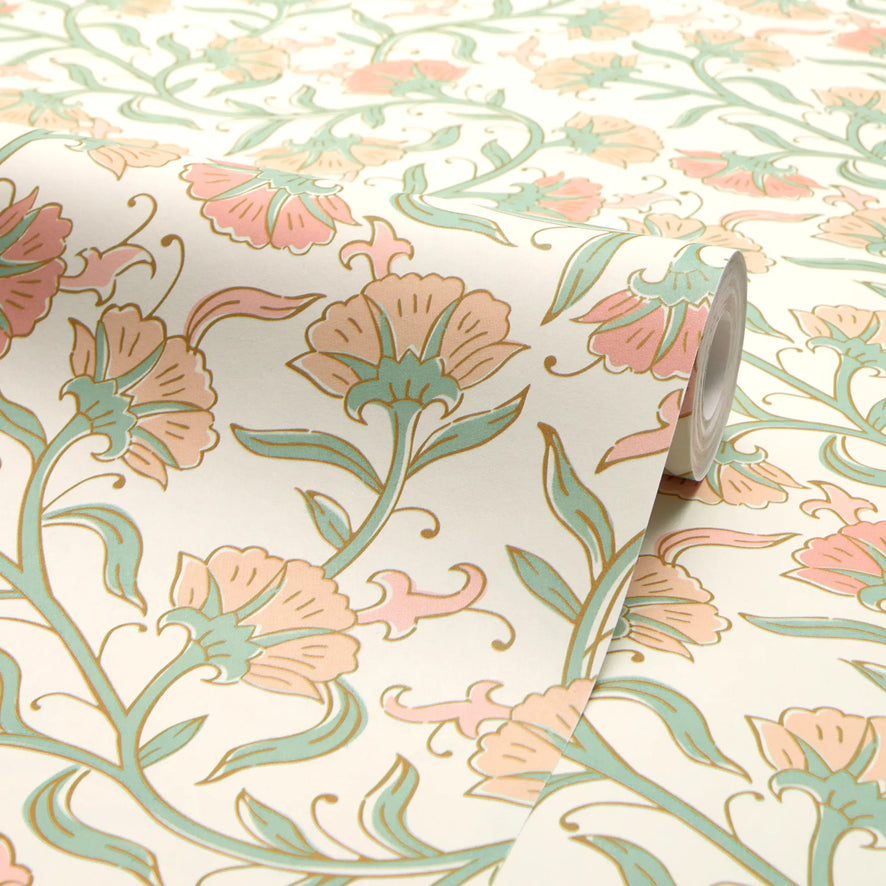 Boho Tendrils Wallpaper in Peach and Green