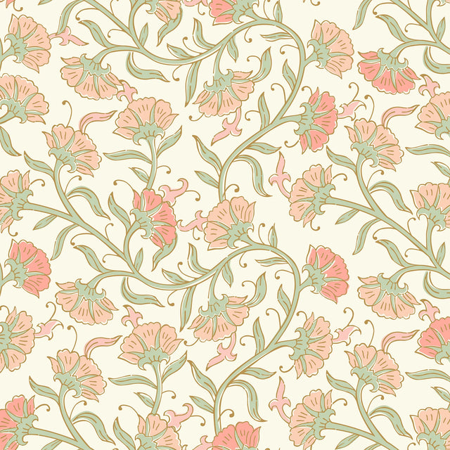 Boho Tendrils Wallpaper in Peach and Green