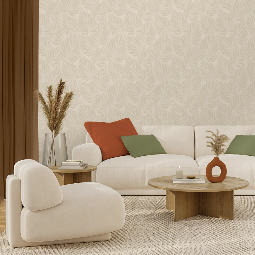 Broad Leaf Wallpaper in Almond Latte