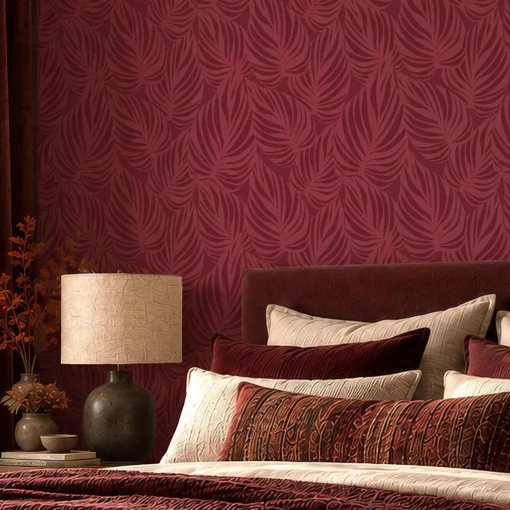 Broad Leaf Wallpaper in Ruby