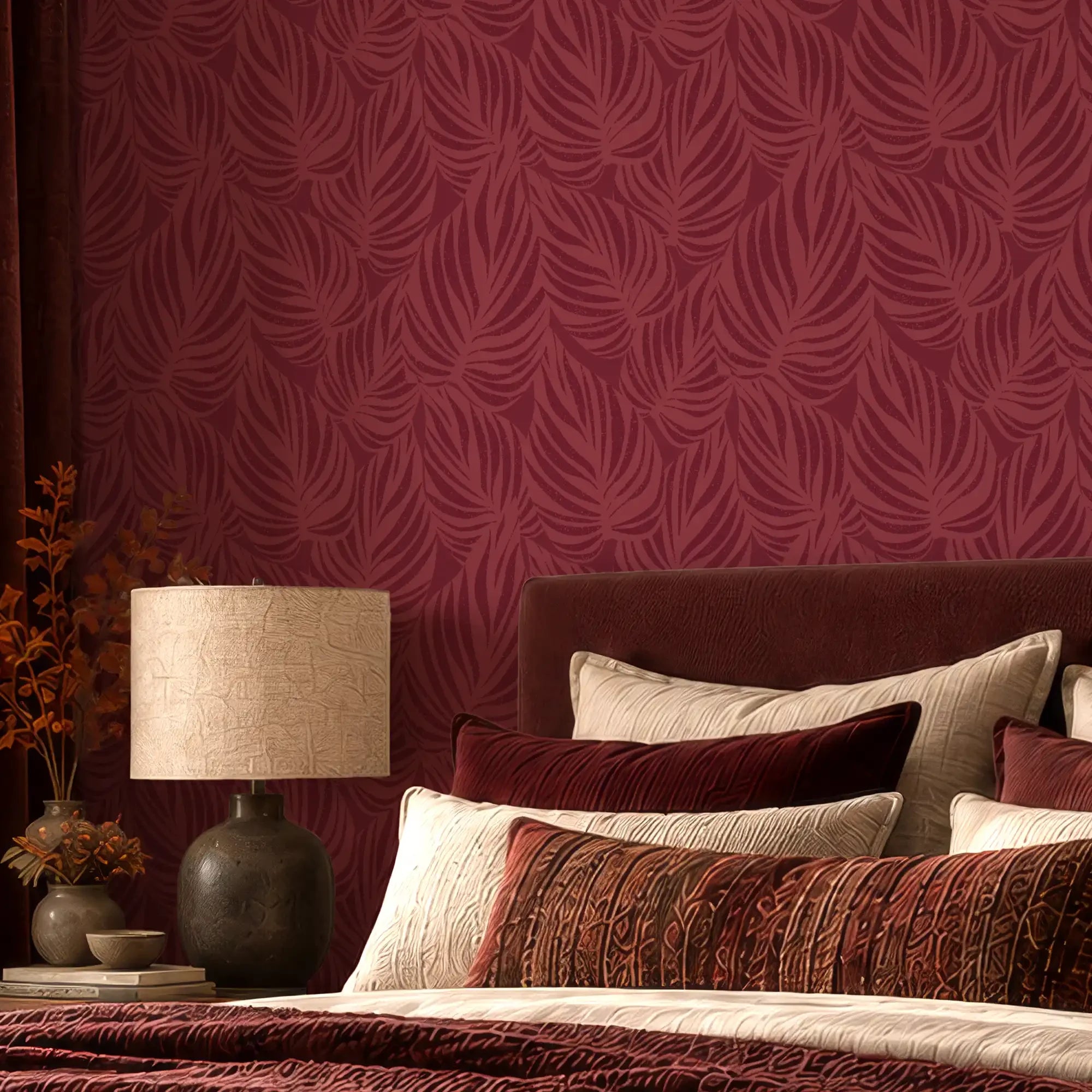 Broad Leaf Wallpaper in Ruby