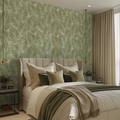 Broad Leaf Wallpaper in Pistachio on Cream