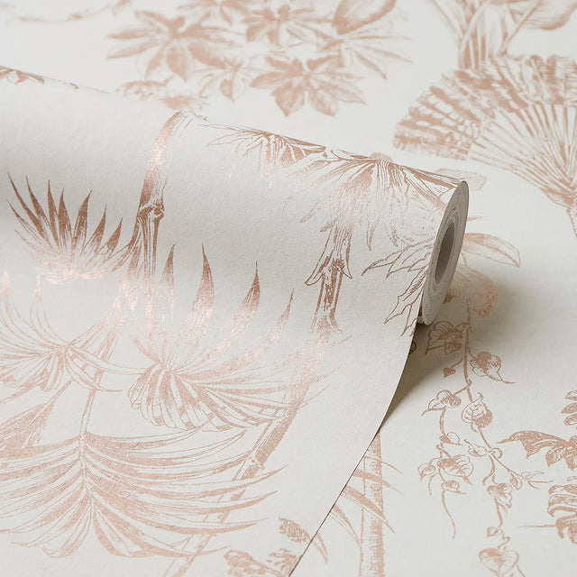 Rainforest Retreat Wallpaper in Rose Gold on Cream