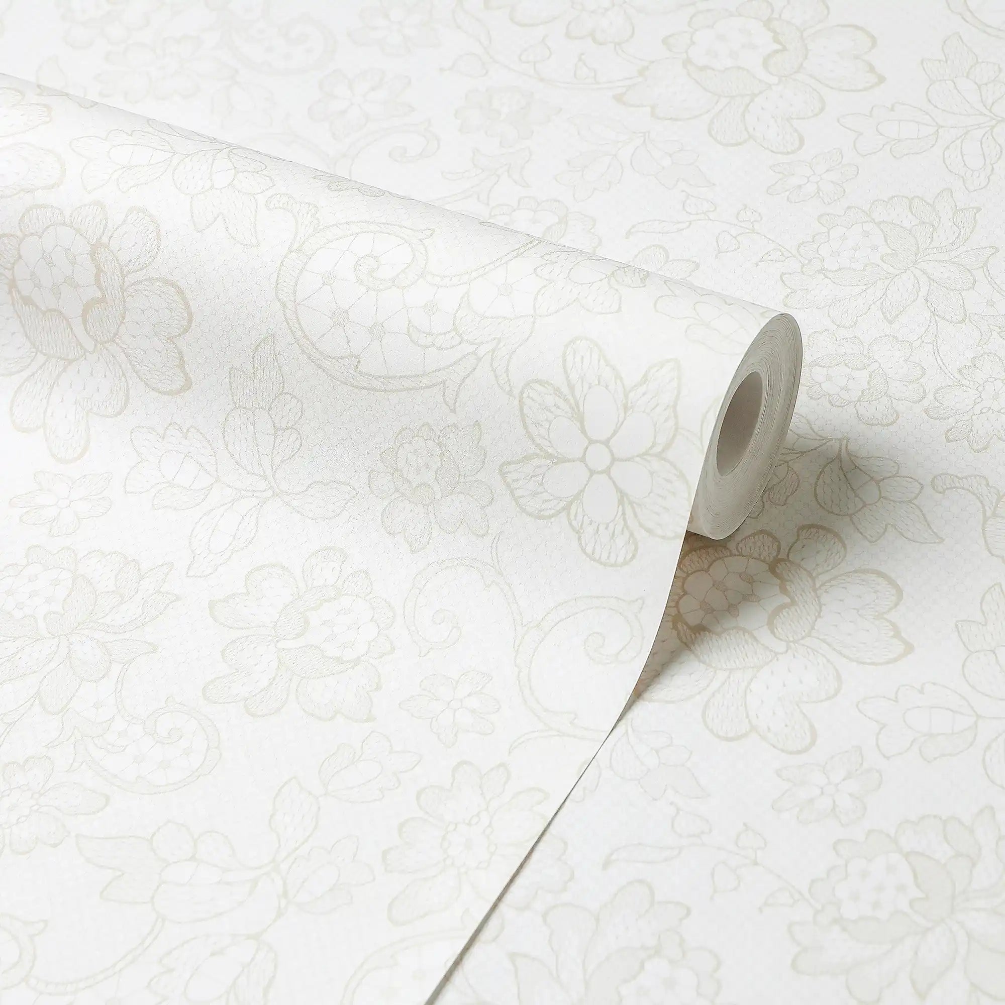 Brussels Lace Wallpaper in Cream