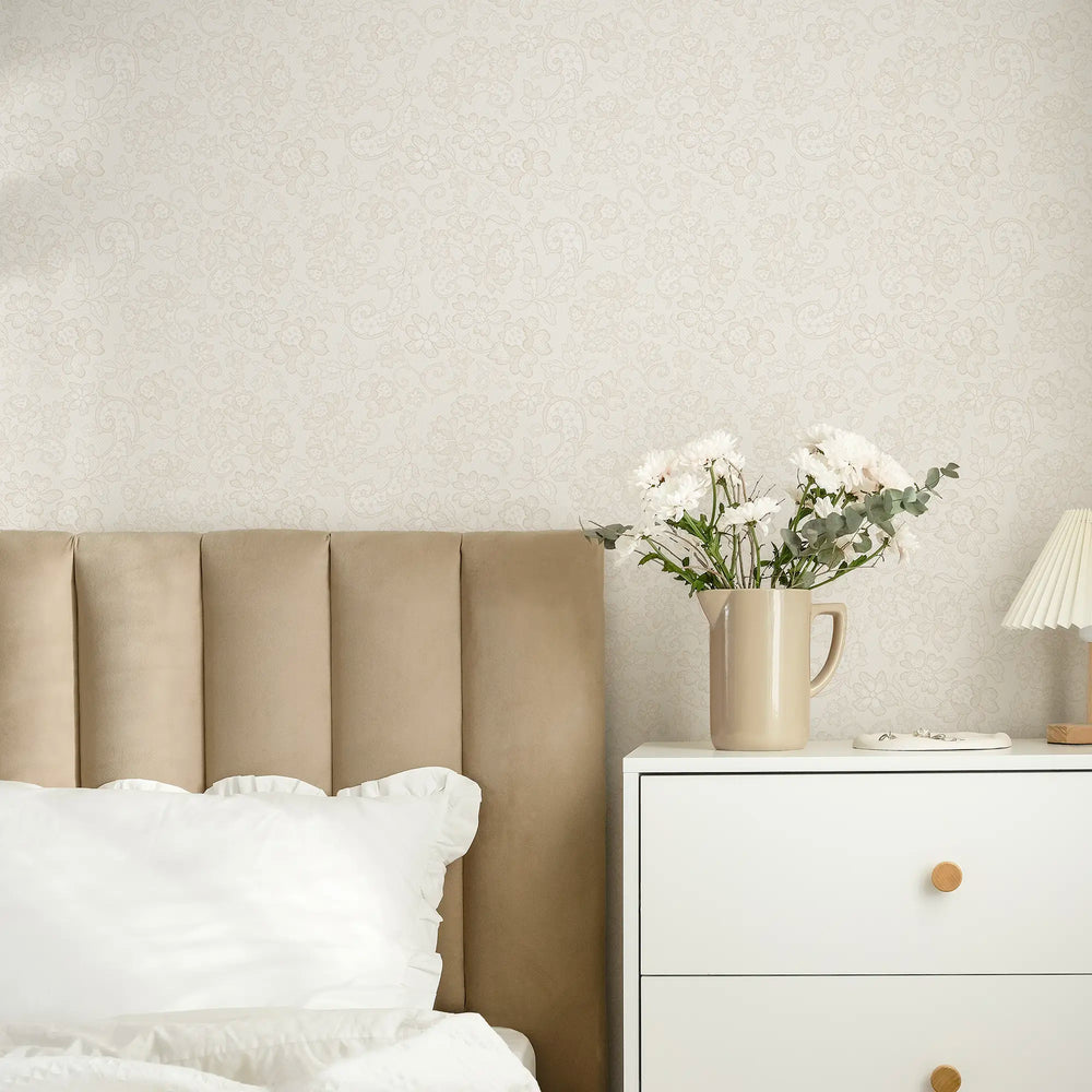 Brussels Lace Wallpaper in Cream