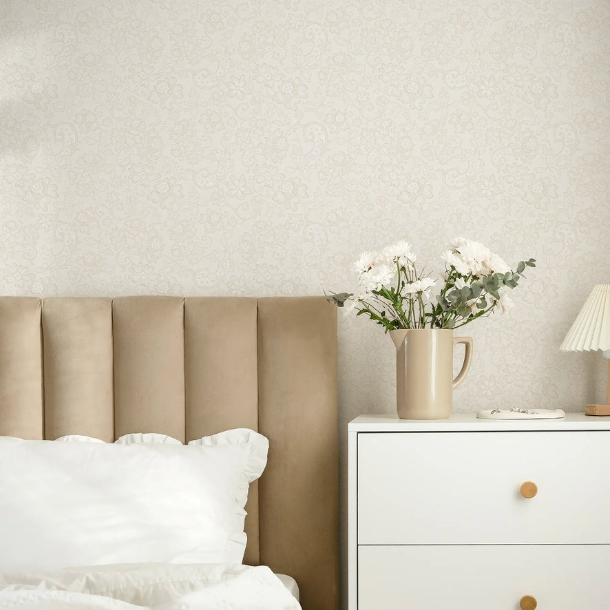 Brussels Lace Wallpaper in Cream