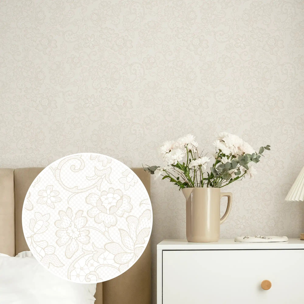 Brussels Lace Wallpaper in Cream
