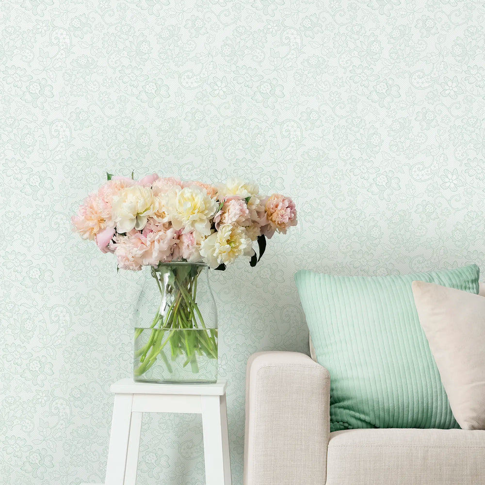 Brussels Lace Wallpaper in Mint