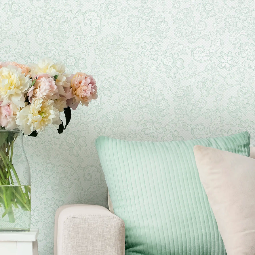 Brussels Lace Wallpaper in Mint