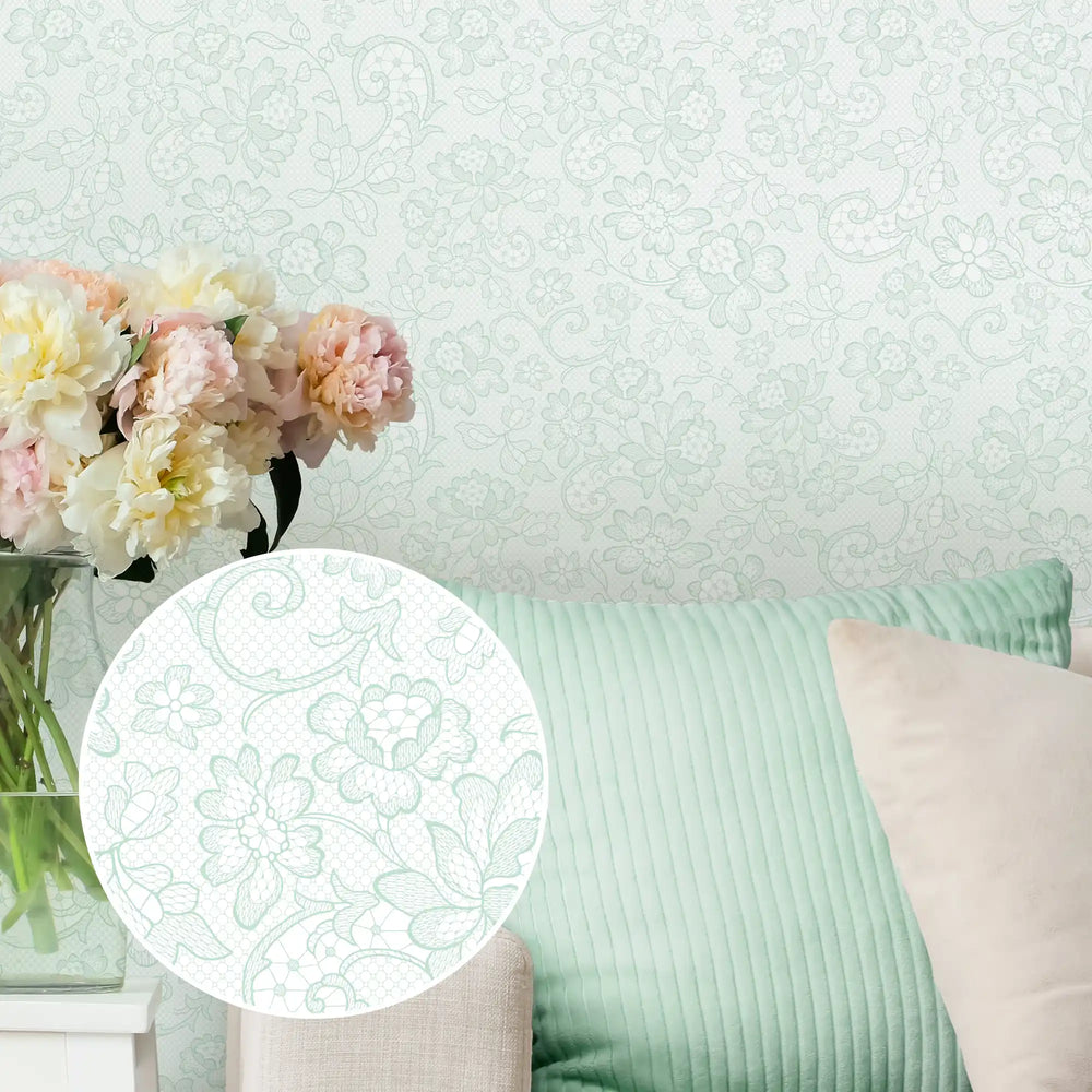 Brussels Lace Wallpaper in Mint