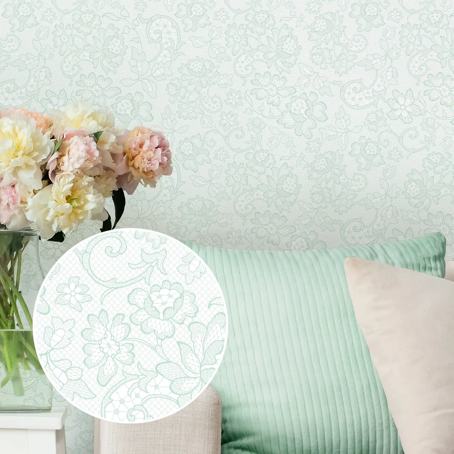 Brussels Lace Wallpaper in Mint