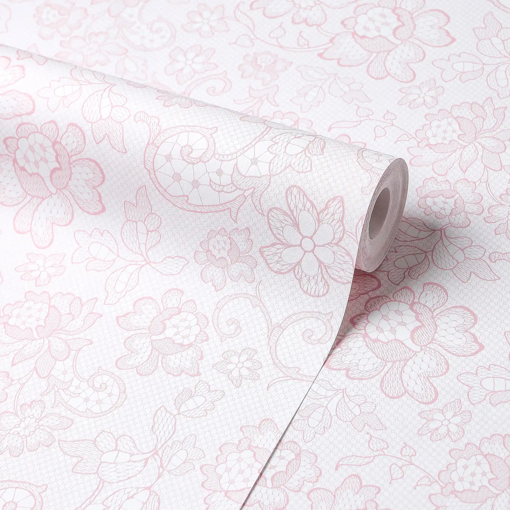Brussels Lace Wallpaper in Pink
