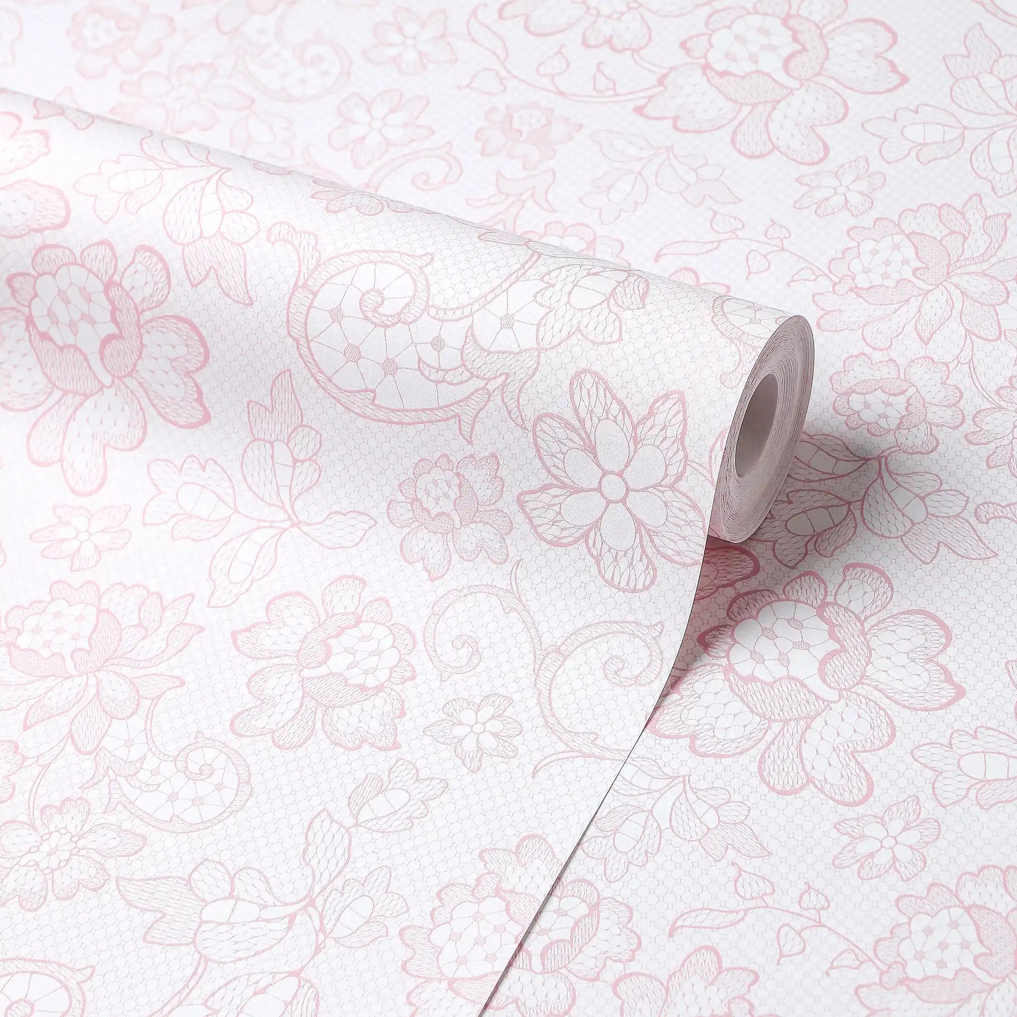 Brussels Lace Wallpaper in Pink