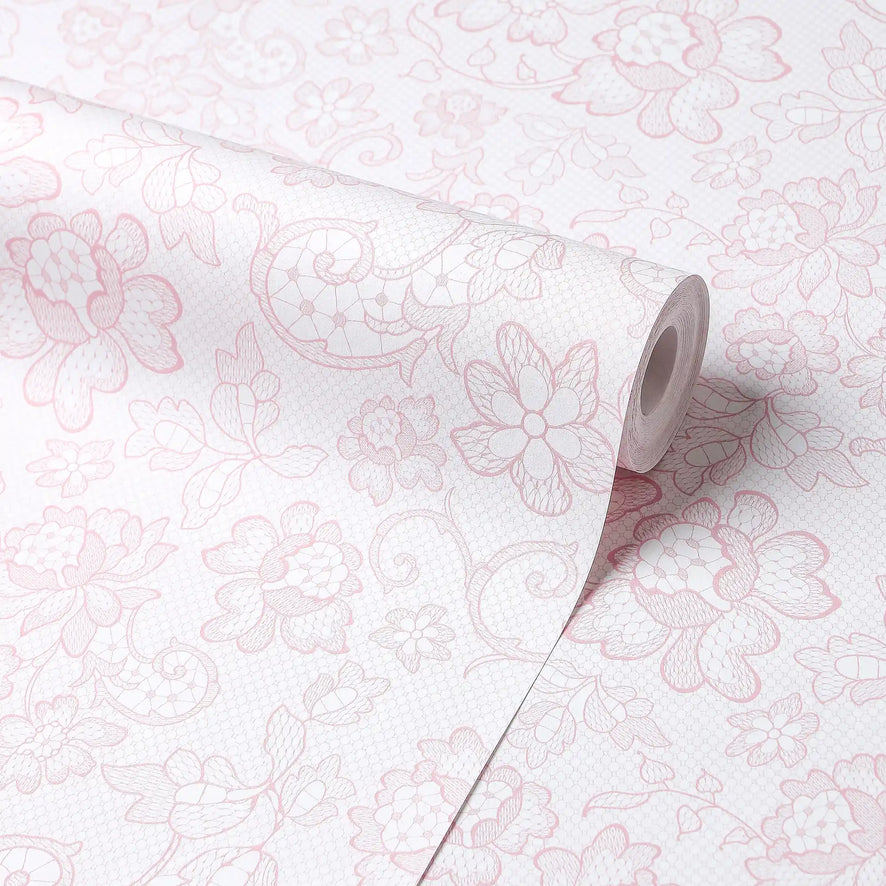 Brussels Lace Wallpaper in Pink