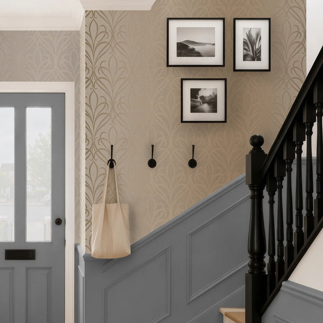 Camden Damask Wallpaper in Cream and Gold