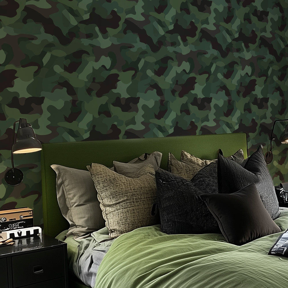Camouflage Wallpaper in Woodland Green