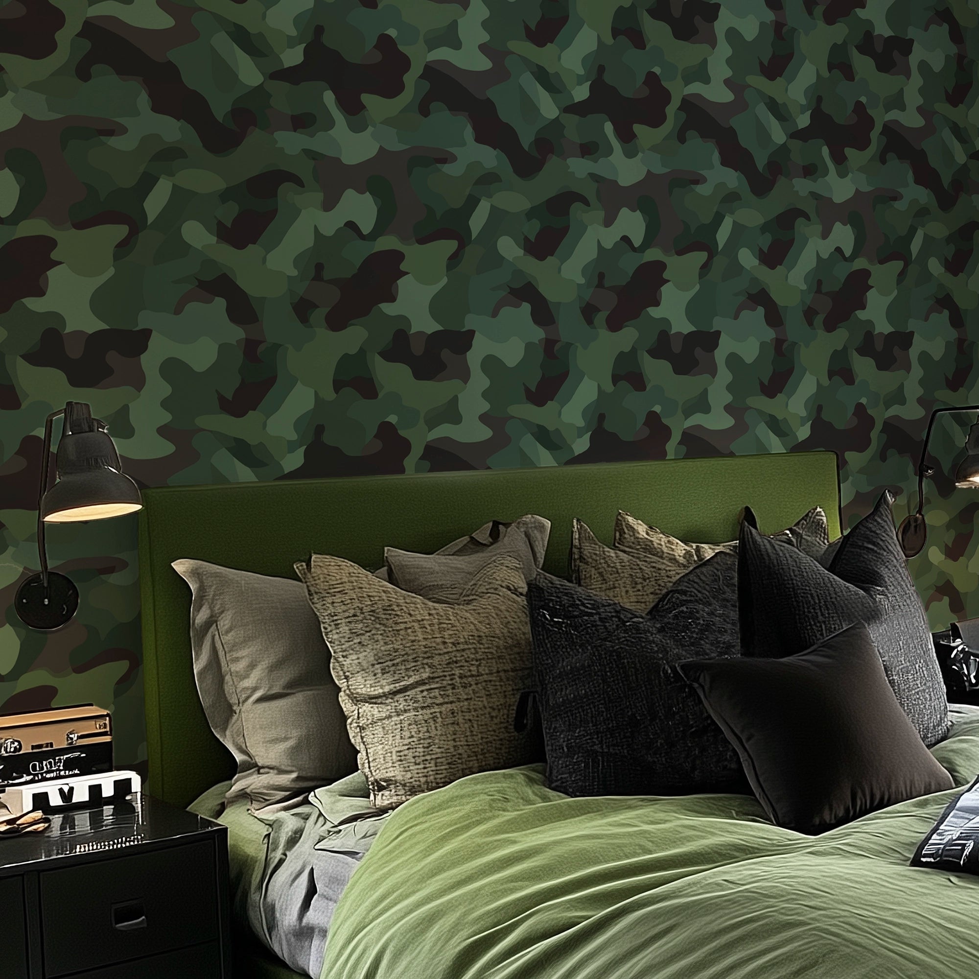 Camouflage Wallpaper in Woodland Green