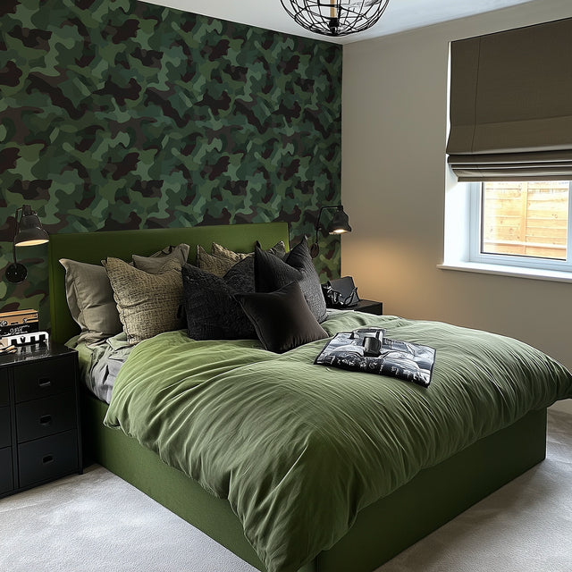 Camouflage Wallpaper in Woodland Green