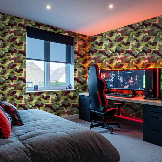 Camouflage Wallpaper in Woodland Multicoloured