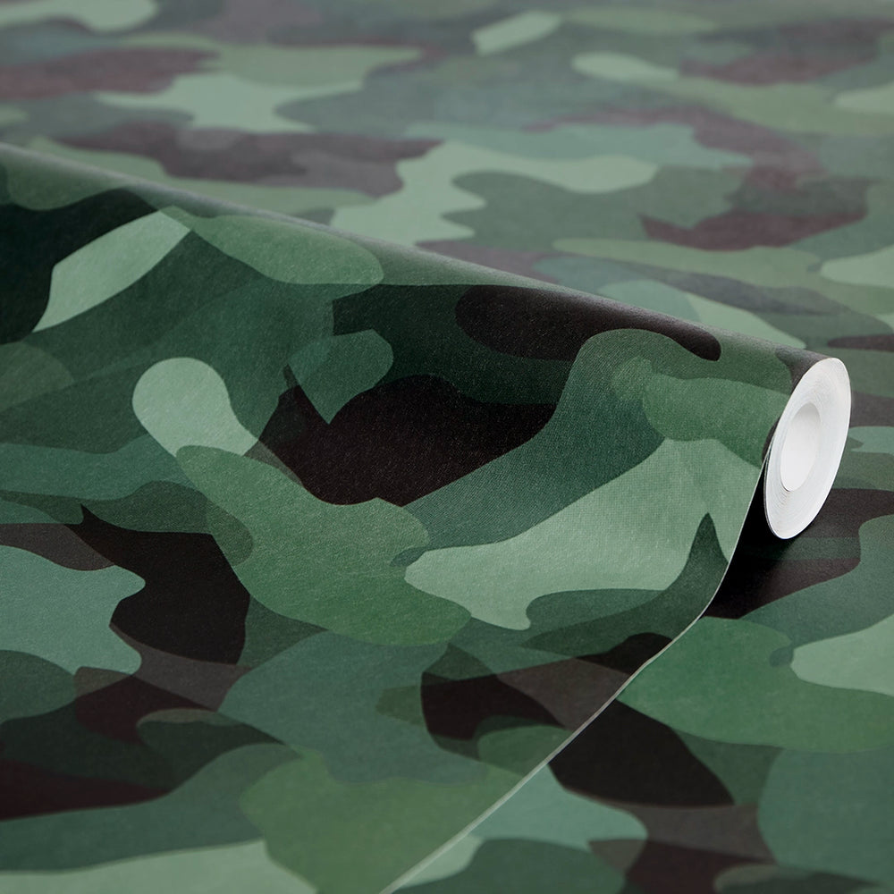 Camouflage Wallpaper in Woodland Green