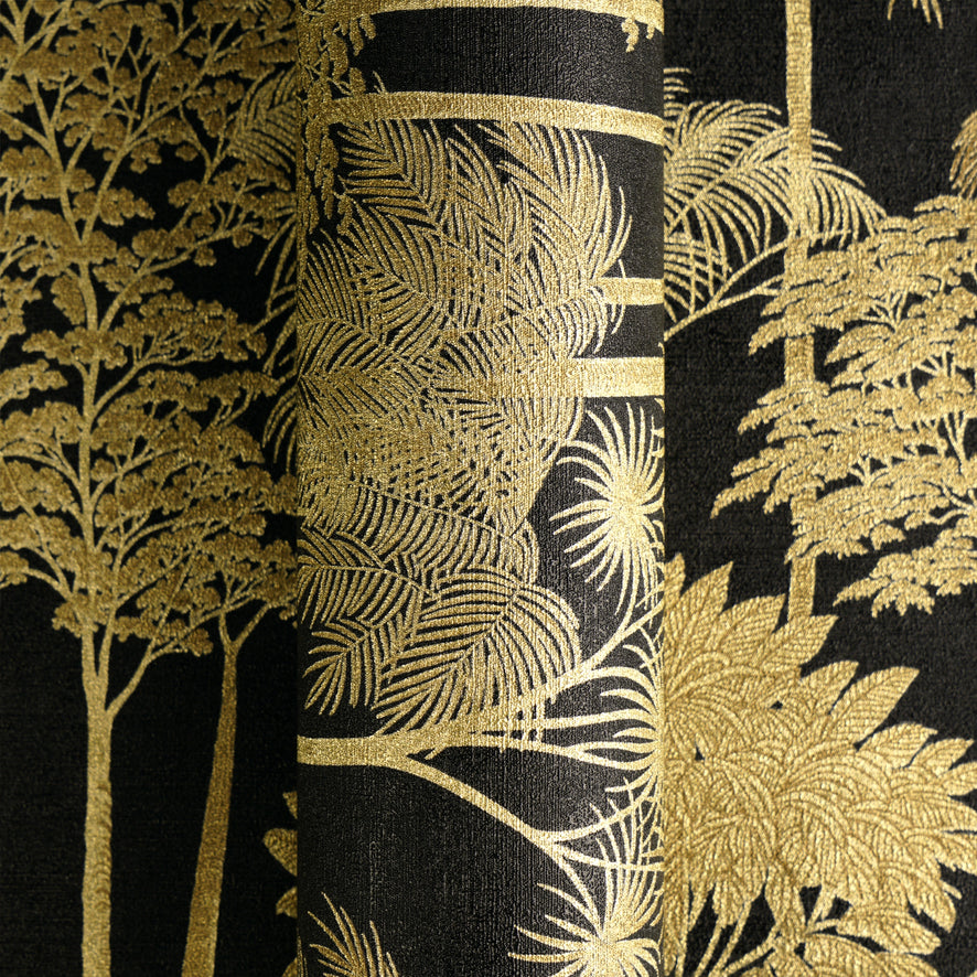 Canopy View Wallpaper in Gold on Charcoal
