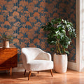 Canopy View Wallpaper in Rose Gold on Petrol Blue