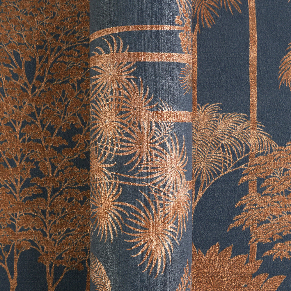 Canopy View Wallpaper in Rose Gold on Petrol Blue