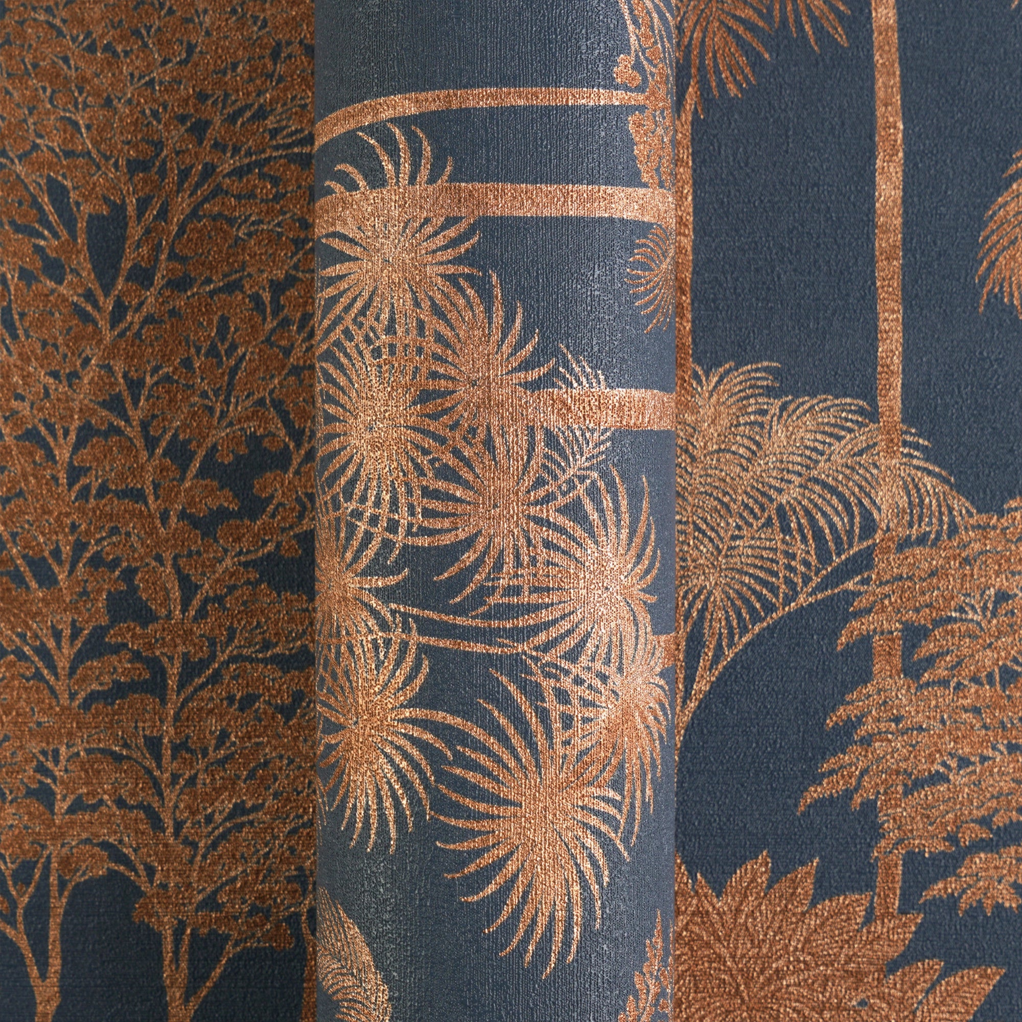 Canopy View Wallpaper in Rose Gold on Petrol Blue